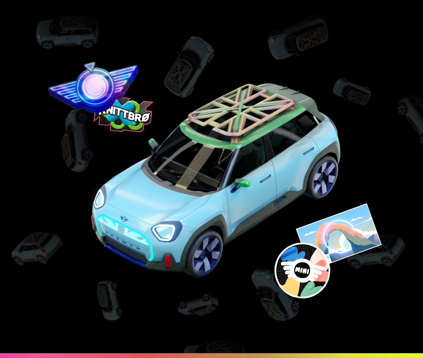 3D art direction  automotive   colorful metaverse UI car MINI Vehicle web3