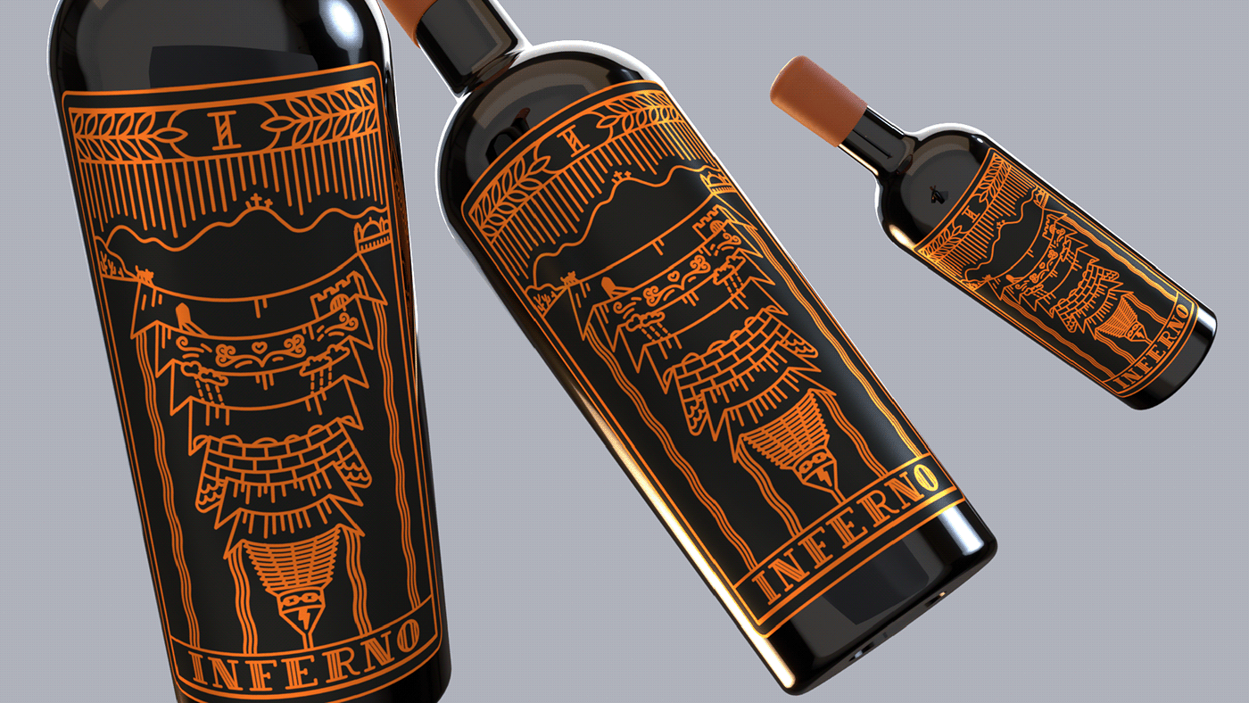 3d render of wine bottle with illustrator in adobe dimension