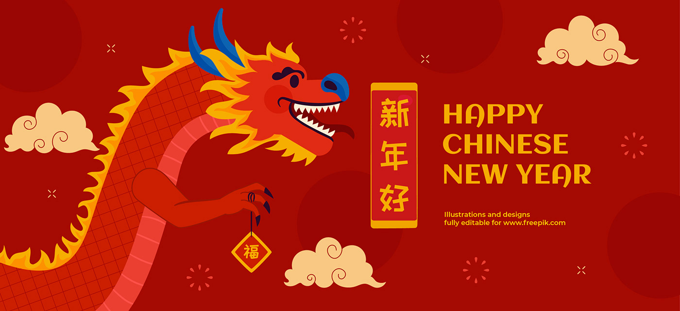 freepik vector digital illustration year of the dragon happy new year Social media post download template