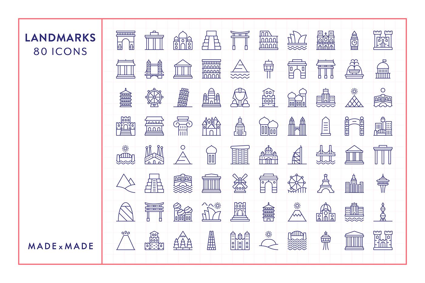 line icons icons illustrations UI ux info-graphics Landmarks buildings Cities Global
