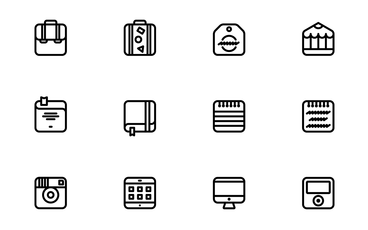 Icon pictograms life things print luggage tag pencil book notes instagram apple maps twitter tumblr