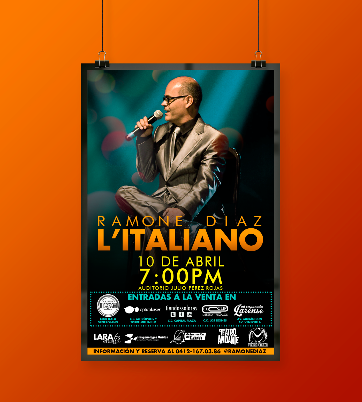 #Poster #concert  #singer #music #ramonediaz #litaliano #afiche   #graphicDesign #venezuela #light