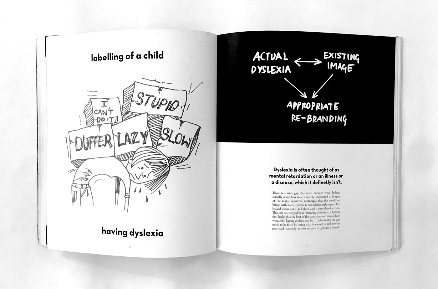 dyslexia book Layout gold print genius mind editorial bold