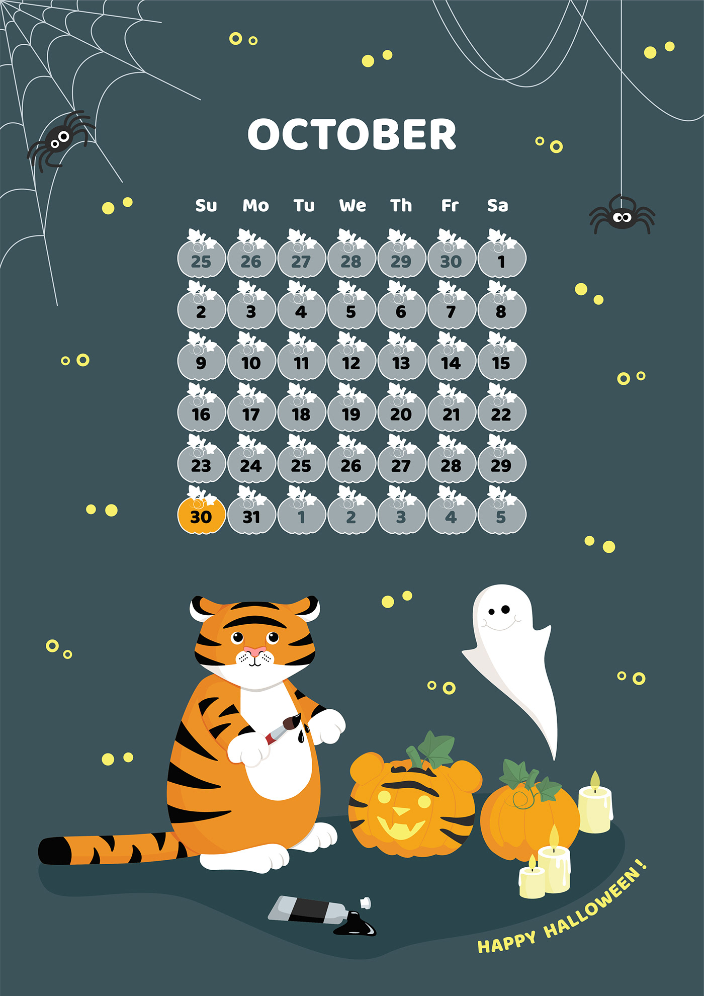calendar card Character ILLUSTRATION  tiger vector