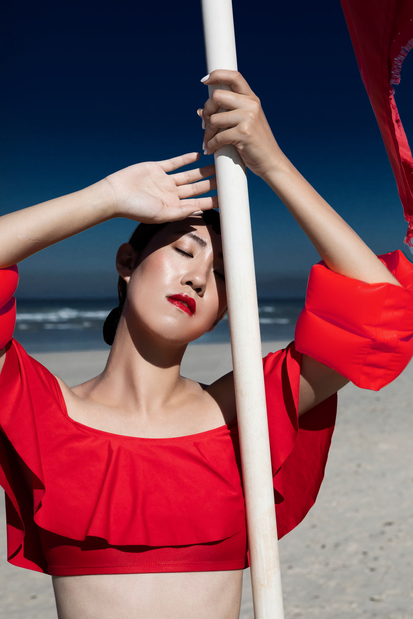 beach beauty editorial beauty photography blue cape town Fashion  fashion photography Photography  red