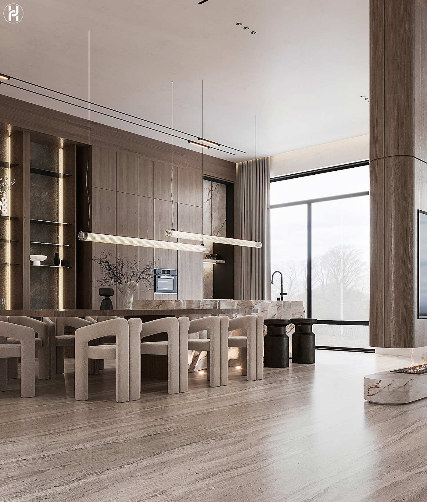 kitchen visualization dining living room modern minimal interior design  architecture Render archviz