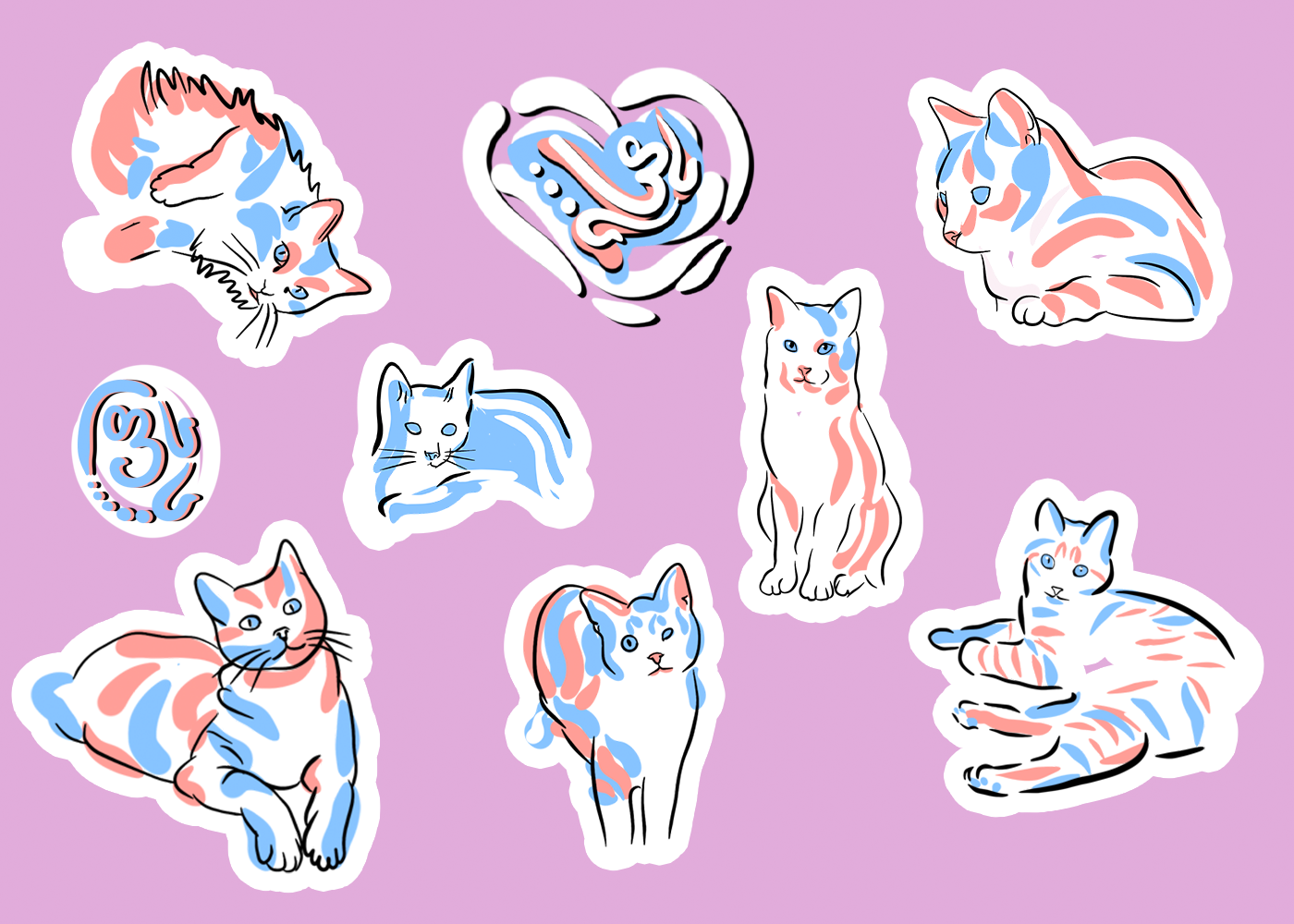 artwork cats cute cute illustration design Digital Art  ILLUSTRATION  shelter stickers stickersdesign
