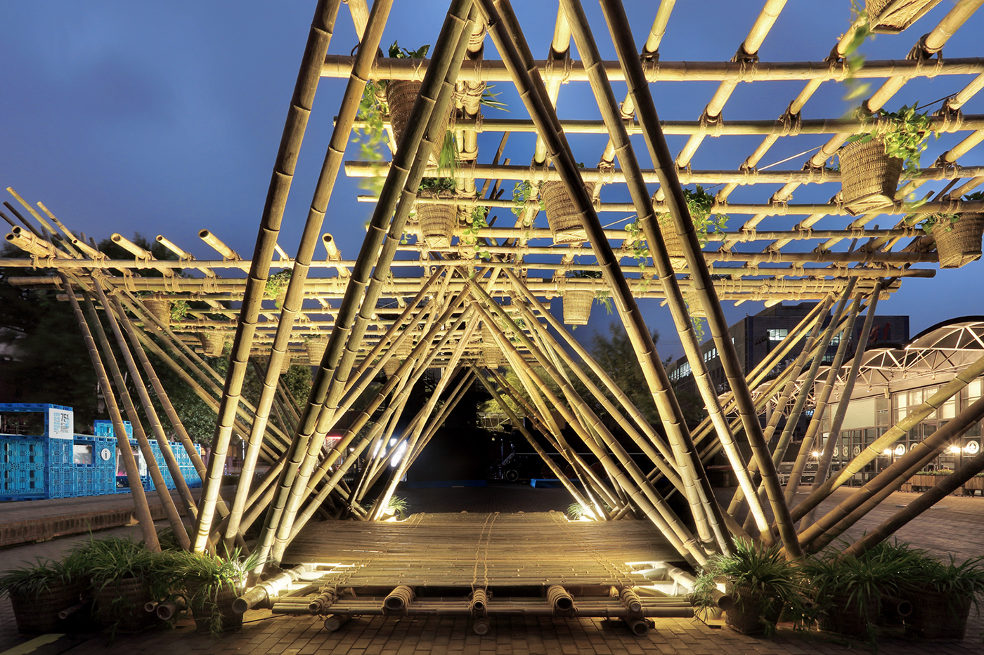 Penda bamboo structure diagrid Nature plants forest material ecological Sustainability green modular system chris