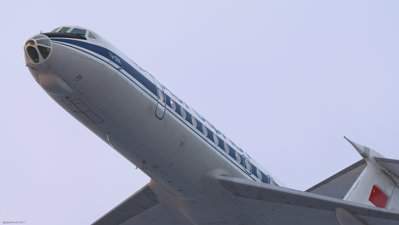 Tupolev airplane Aircraft V-ray rendering photorealistic 3dsmax Maya Render aeroflot