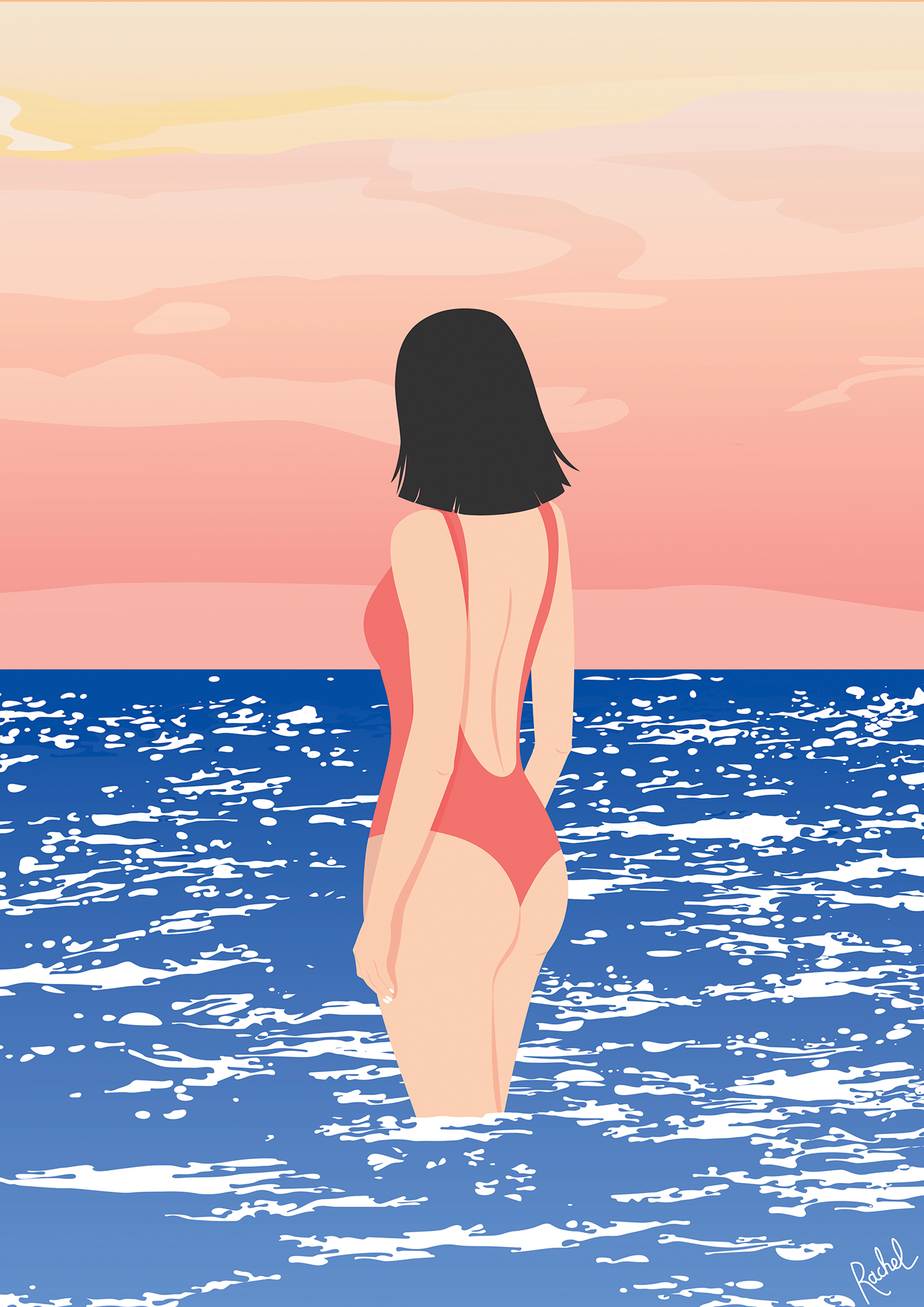 ILLUSTRATION  beach Illustrator woman sunset vector vectoriel