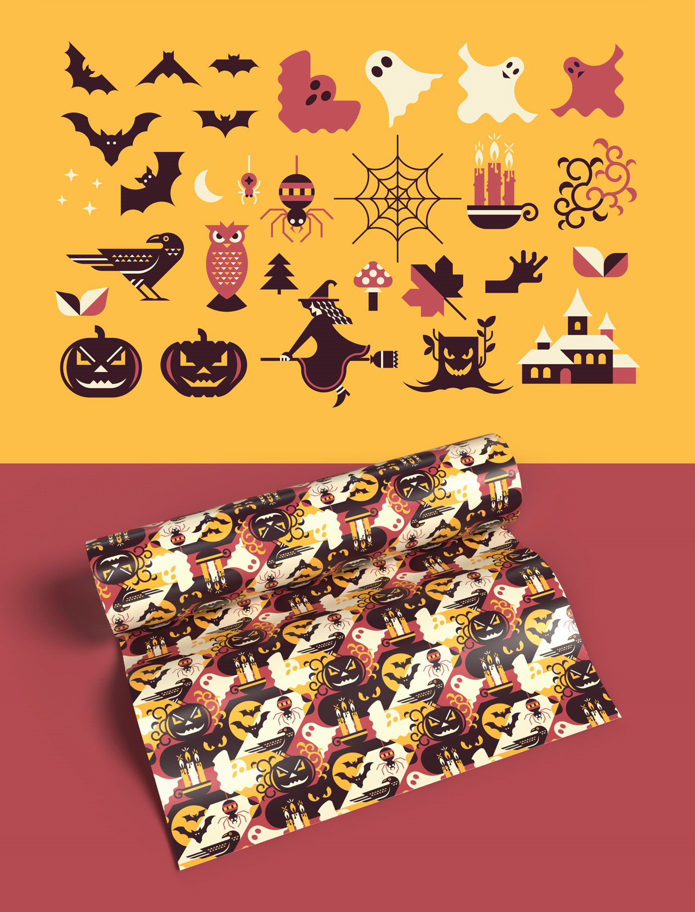 hallowenn objects vector and seamless pattern