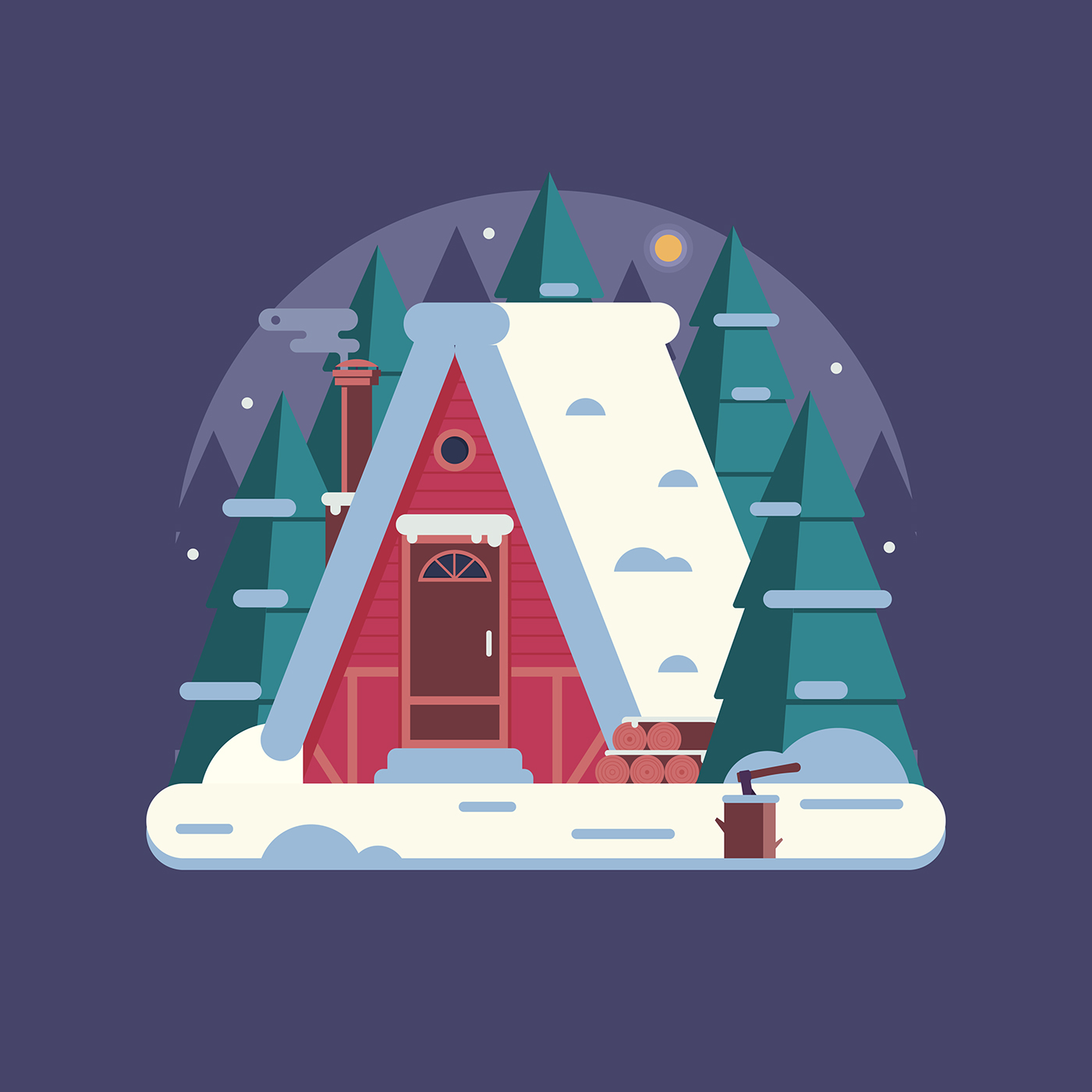 winter snow house cabin Collection flat design ILLUSTRATION  vector Cottage home