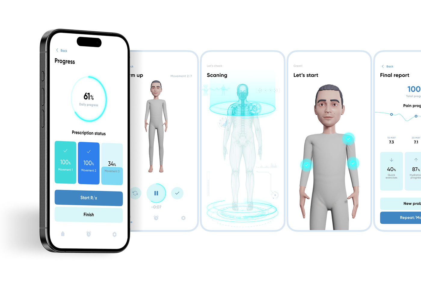 ux/ui app design user interface Mobile app ui design Health fitness fascia interaction UI/UX
