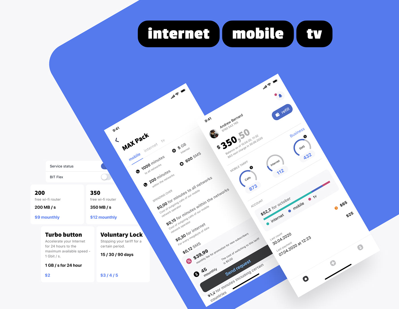 app design mobile Telecom UI ux