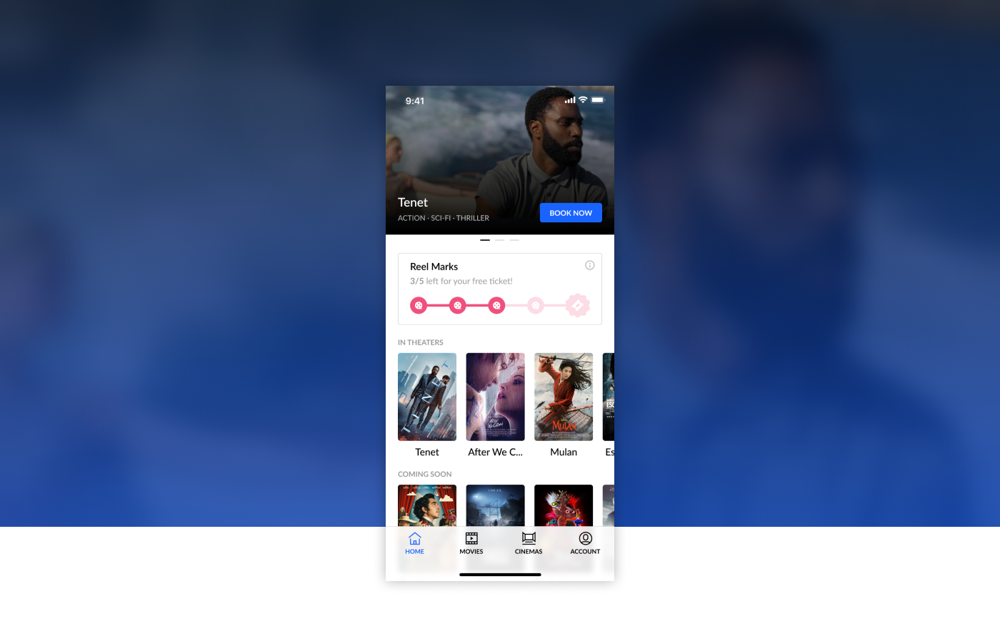 app blue Booking Cinema concept movie ticket UI ux