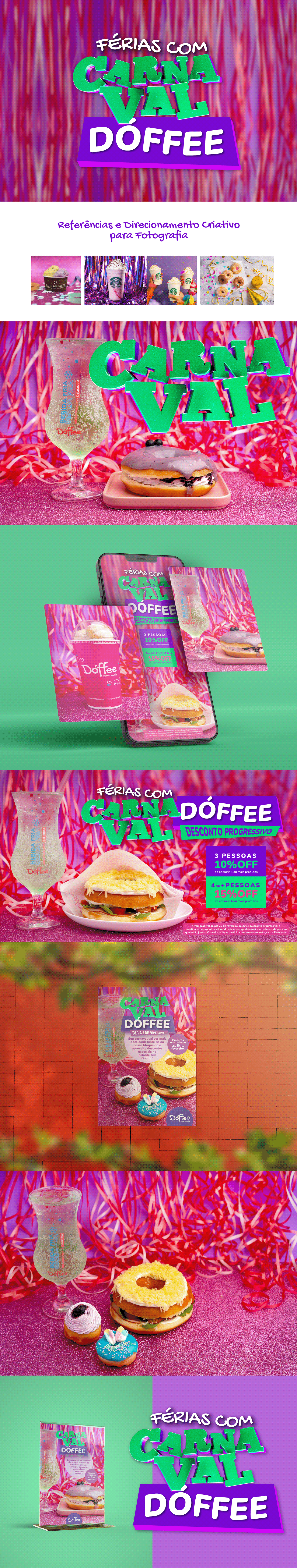 Carnaval campanha publicitária Donuts Advertising  festa colorido identidade visual design gráfico