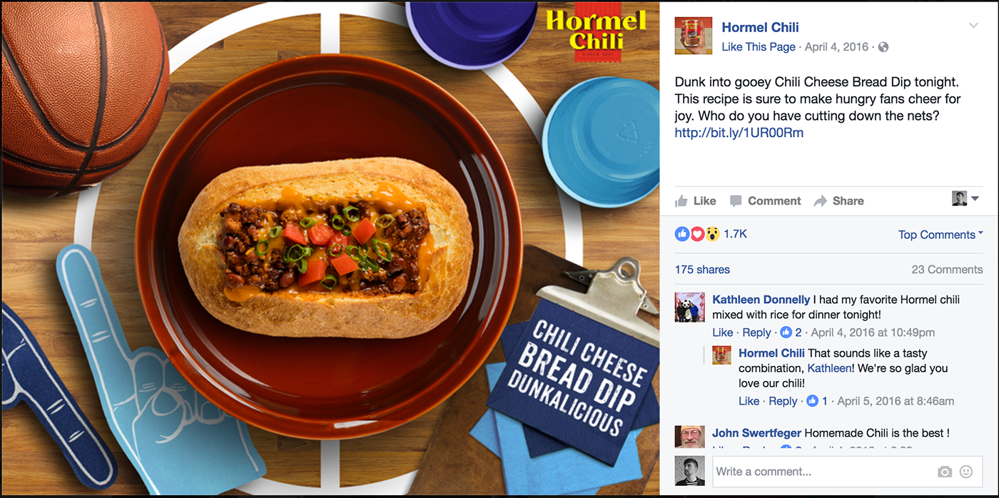 Hormel Chili cpg facebook social media copywriting 