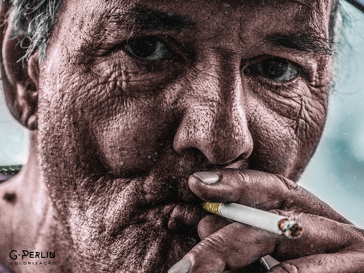 Cigarro colorir colorização foto Fotografia pito preto e branco preto e cinza senhor fumando