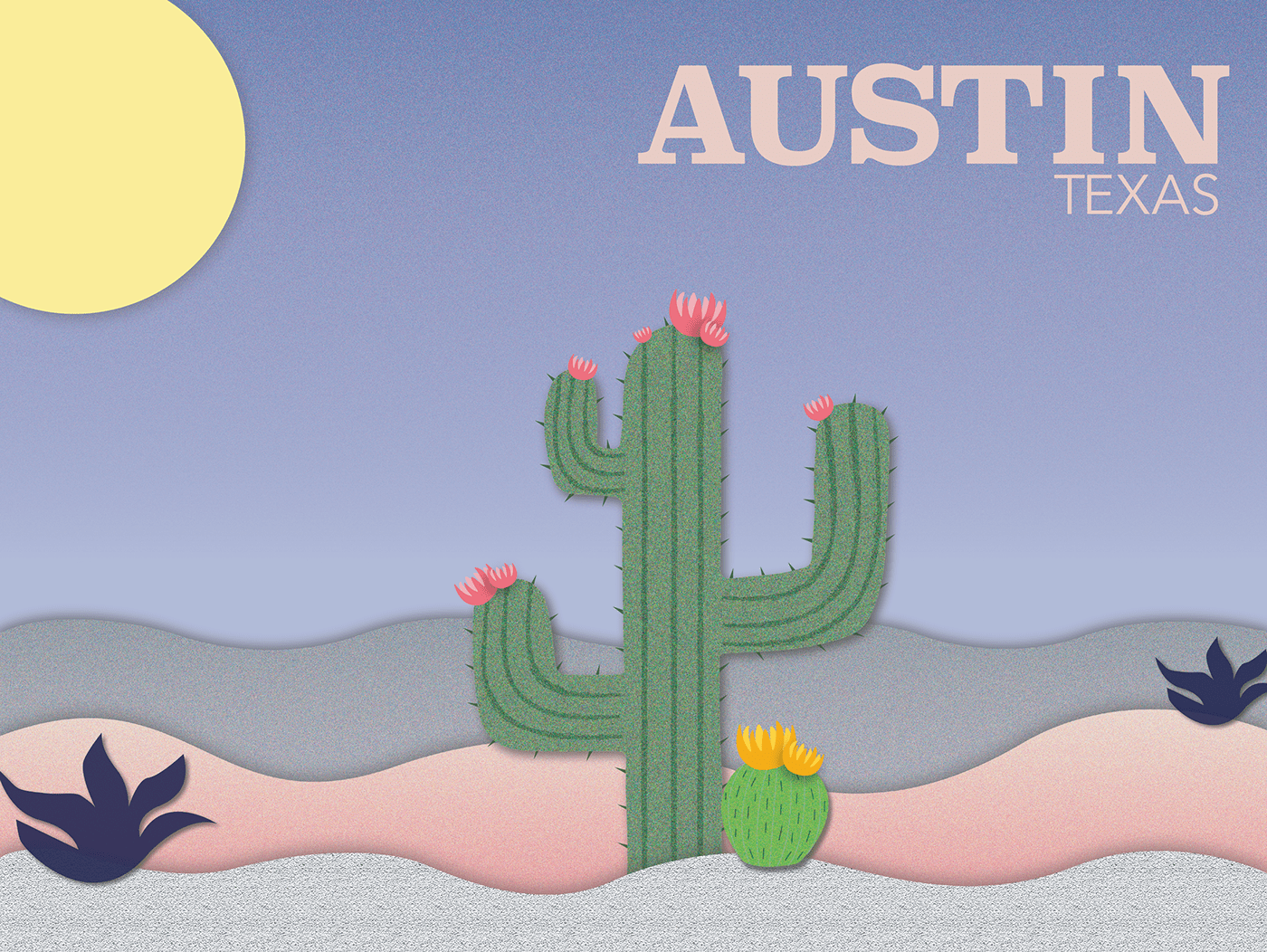 Austin cactus desert pastel postcard print texas texture