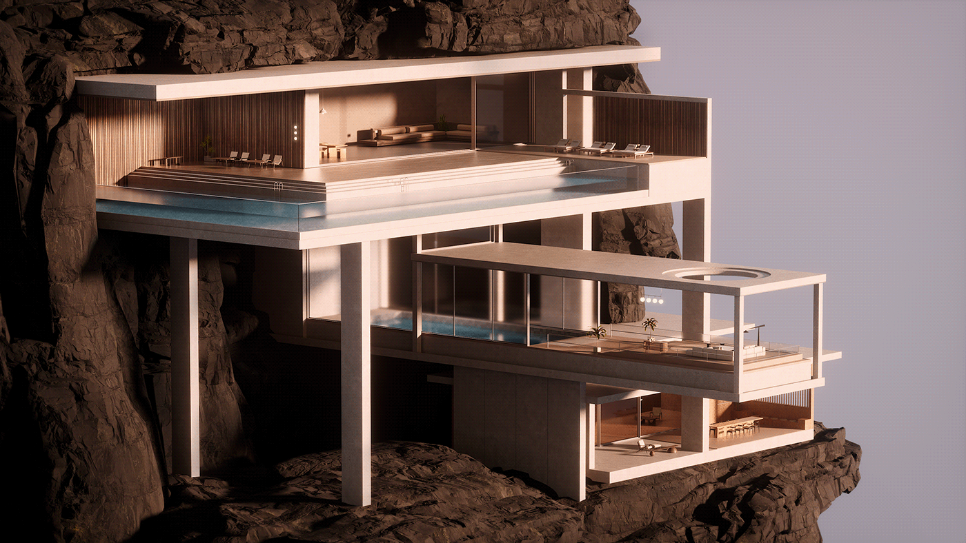 3d space cliff hotel Interior set design  studiotdl virtual virtual space