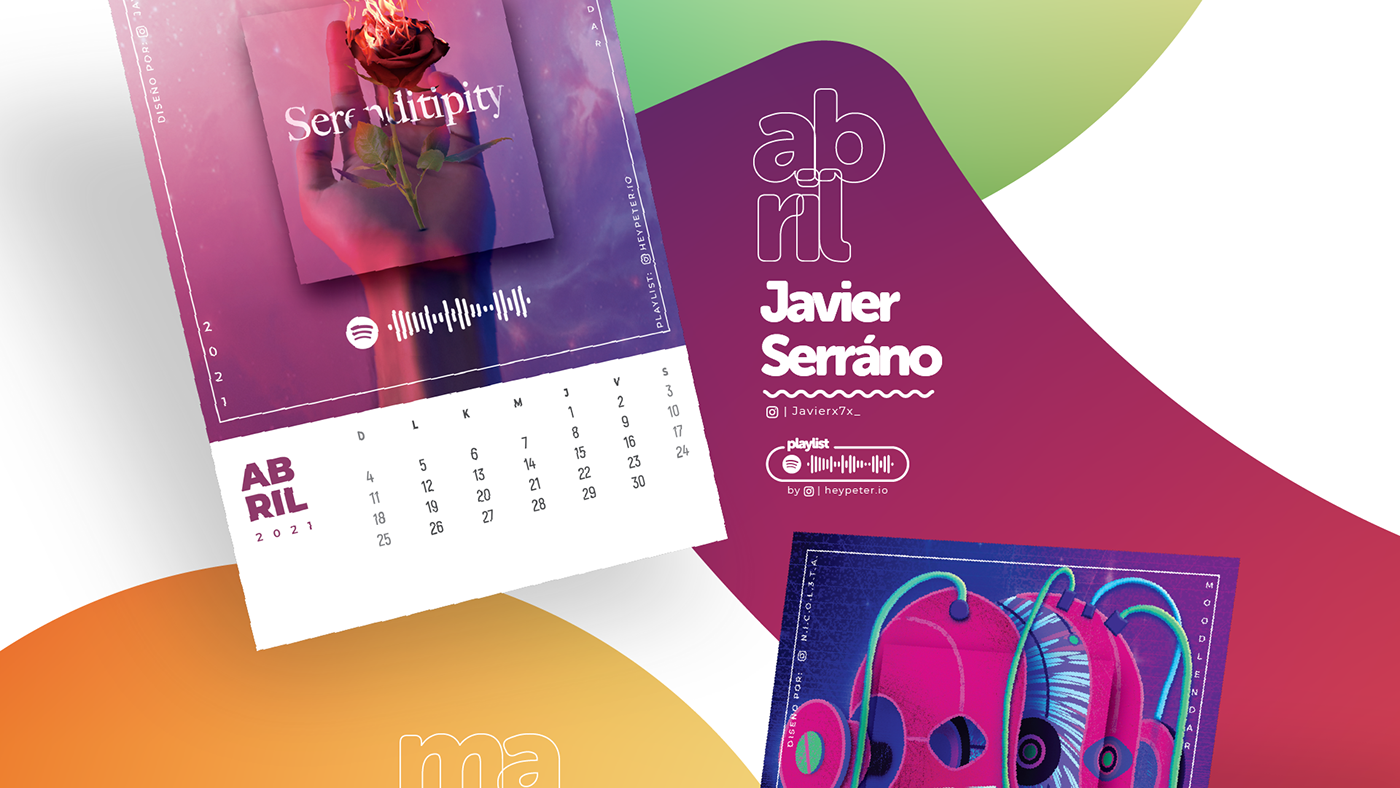 calendar colorful design happy ilustration month mood music playlist year