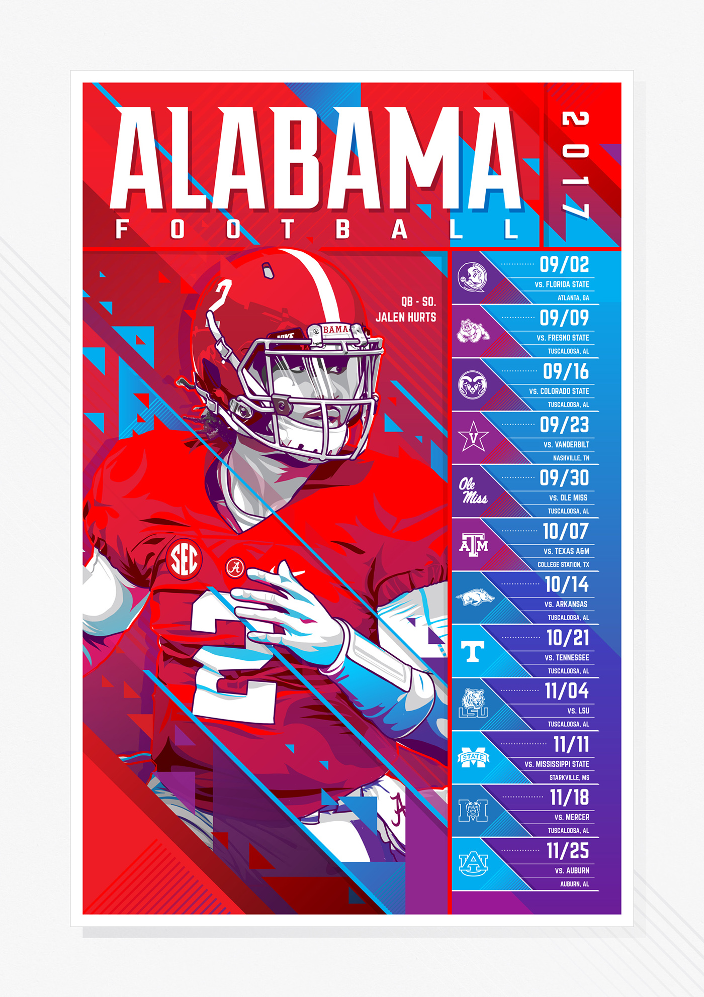 football schedule sports movement color alabama speed SEC angle ilustration
