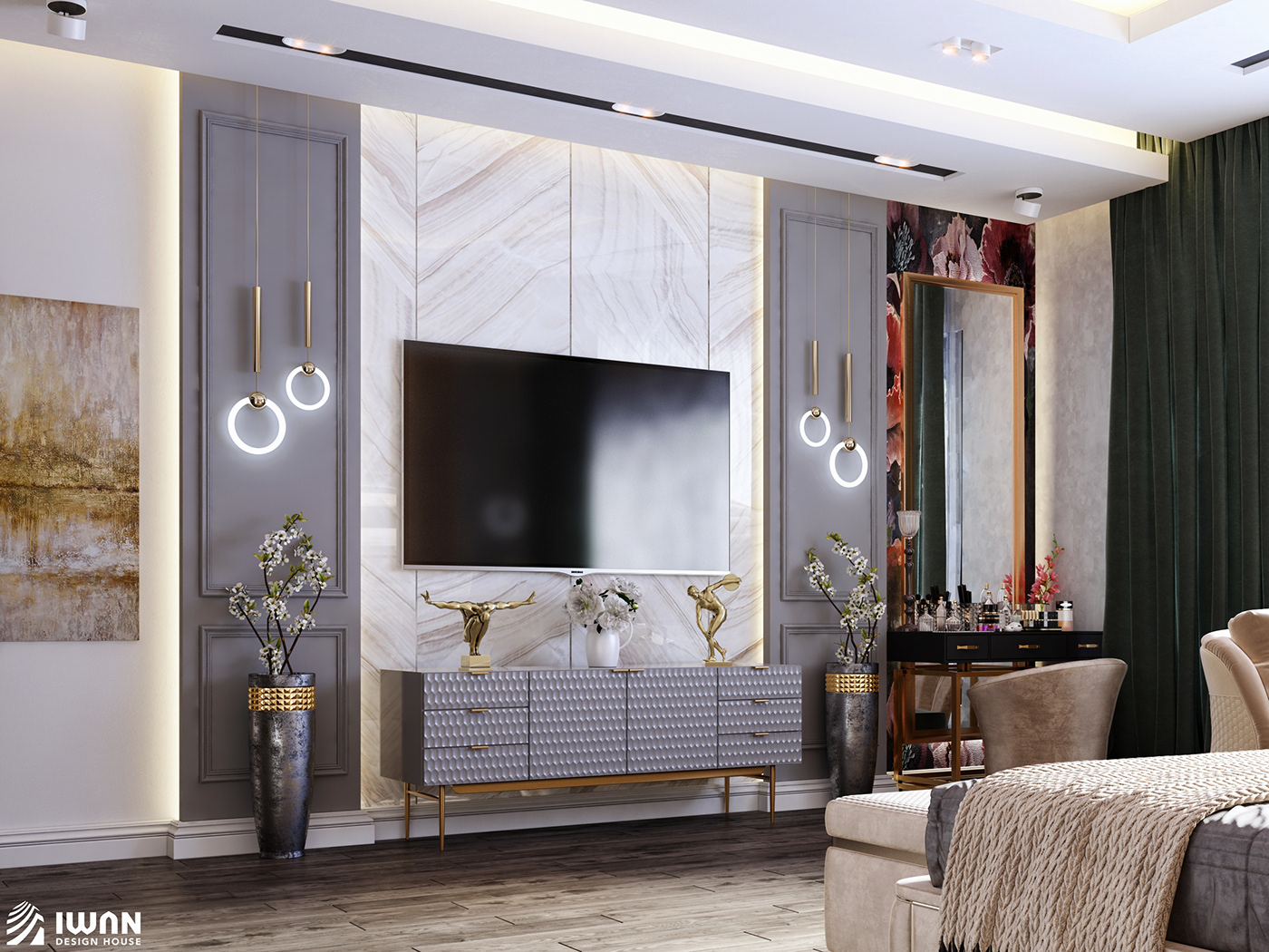 luxury bedroom royal Villa Interior master-bedroom elegant velvet gold architecture
