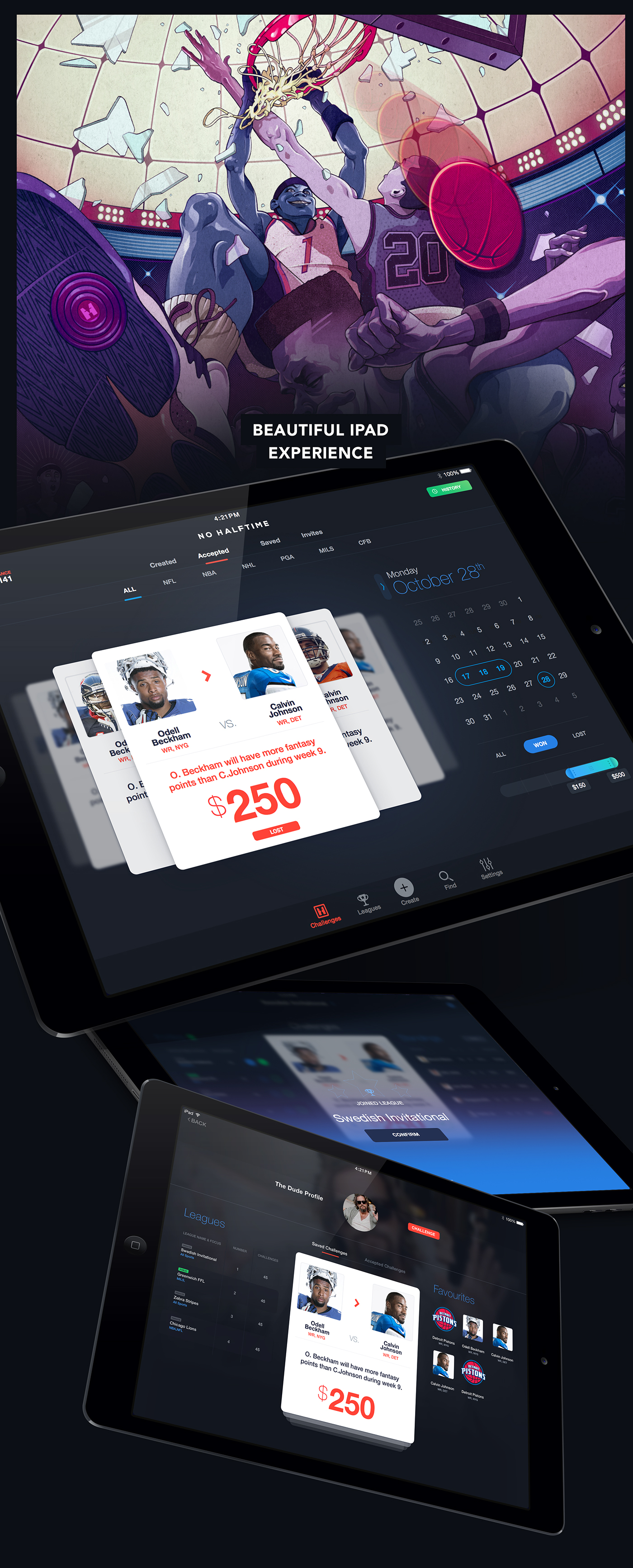 Adobe Portfolio app UI sport bet matchup fantasy sports cards samborek sambora no halftime interaction betting