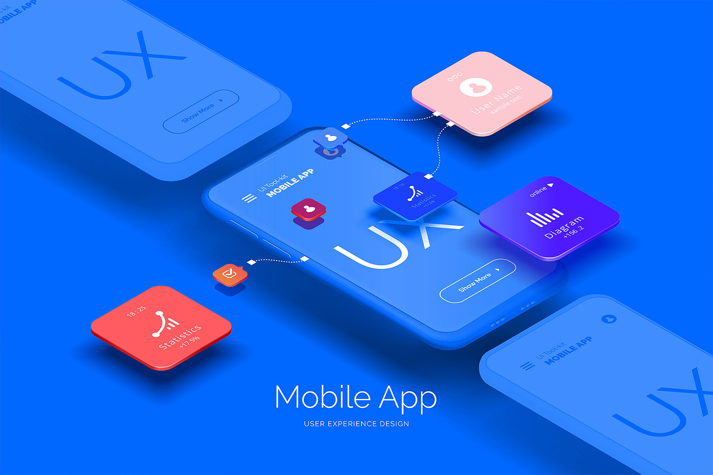 conceptual development Experience Interface Isometric Mobile app network user Web wireframe