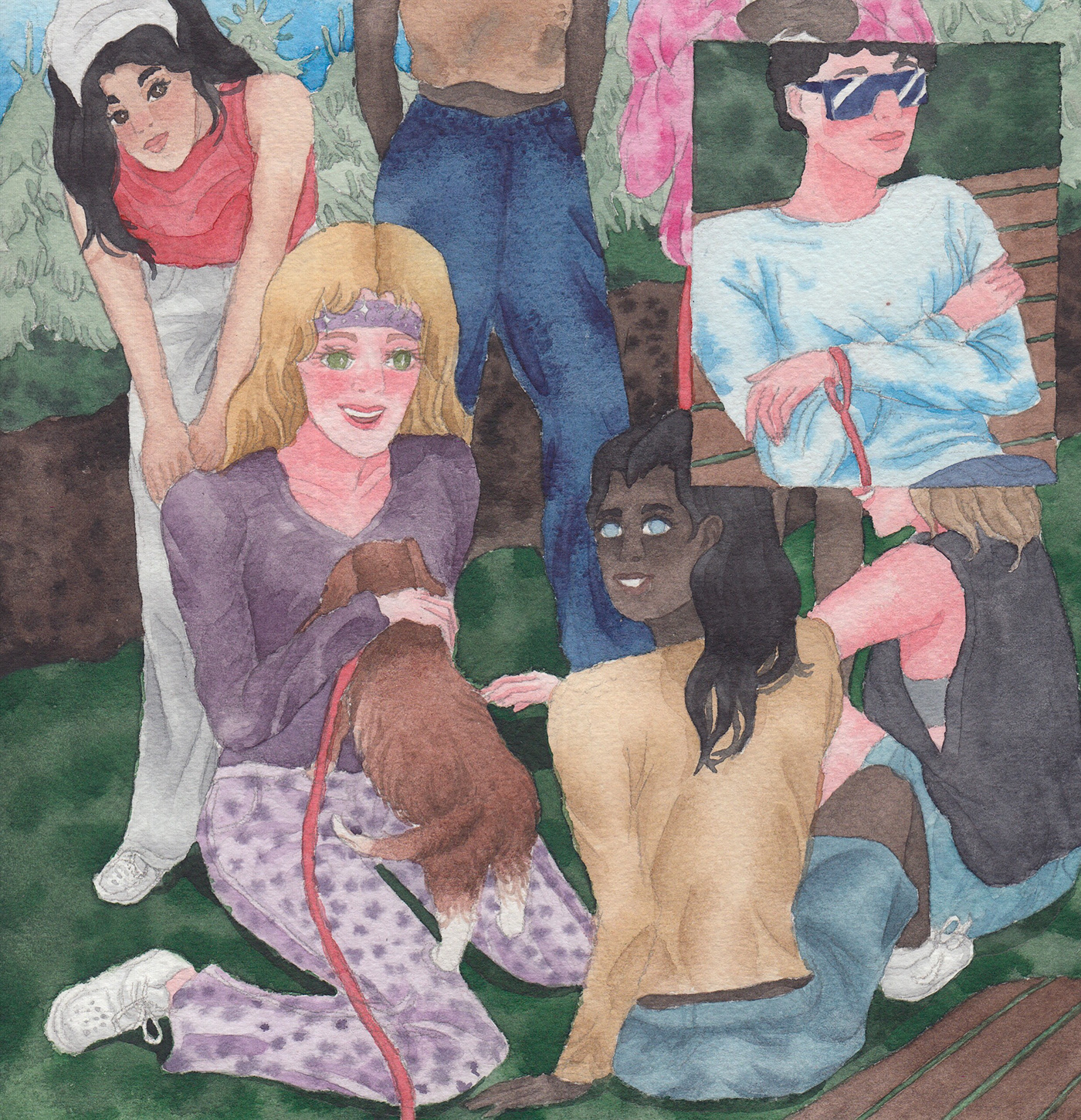 dog girls watercolor