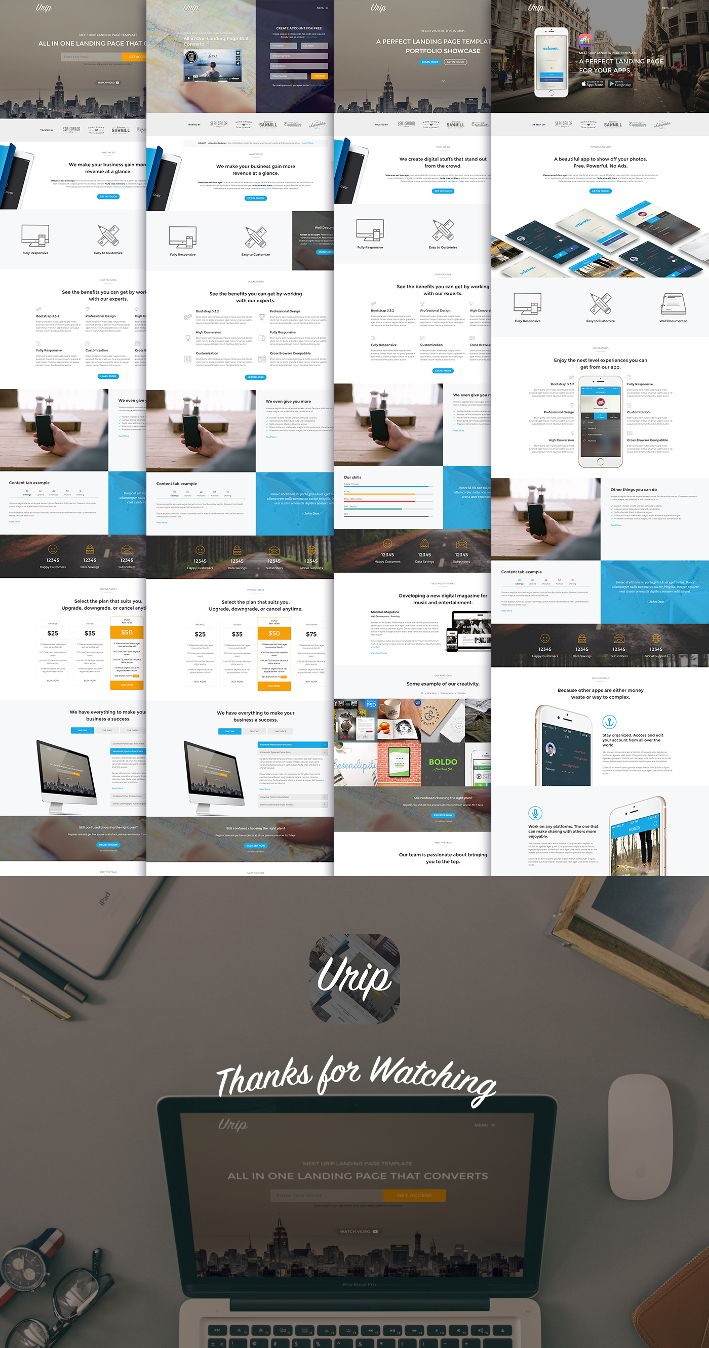 urip professional landing page template HTML css Responsive bootstrap creative business envato themeforest light blue orange