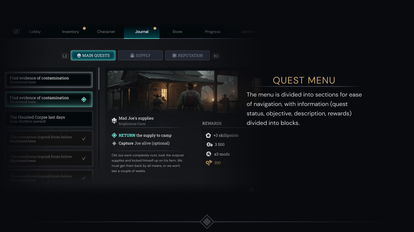 Design solutions for quest menu
