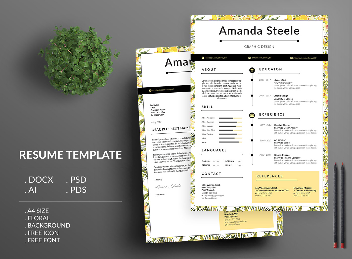 Resume CV CV template resume template clean resume simple resume minimalist floral template word template branding 