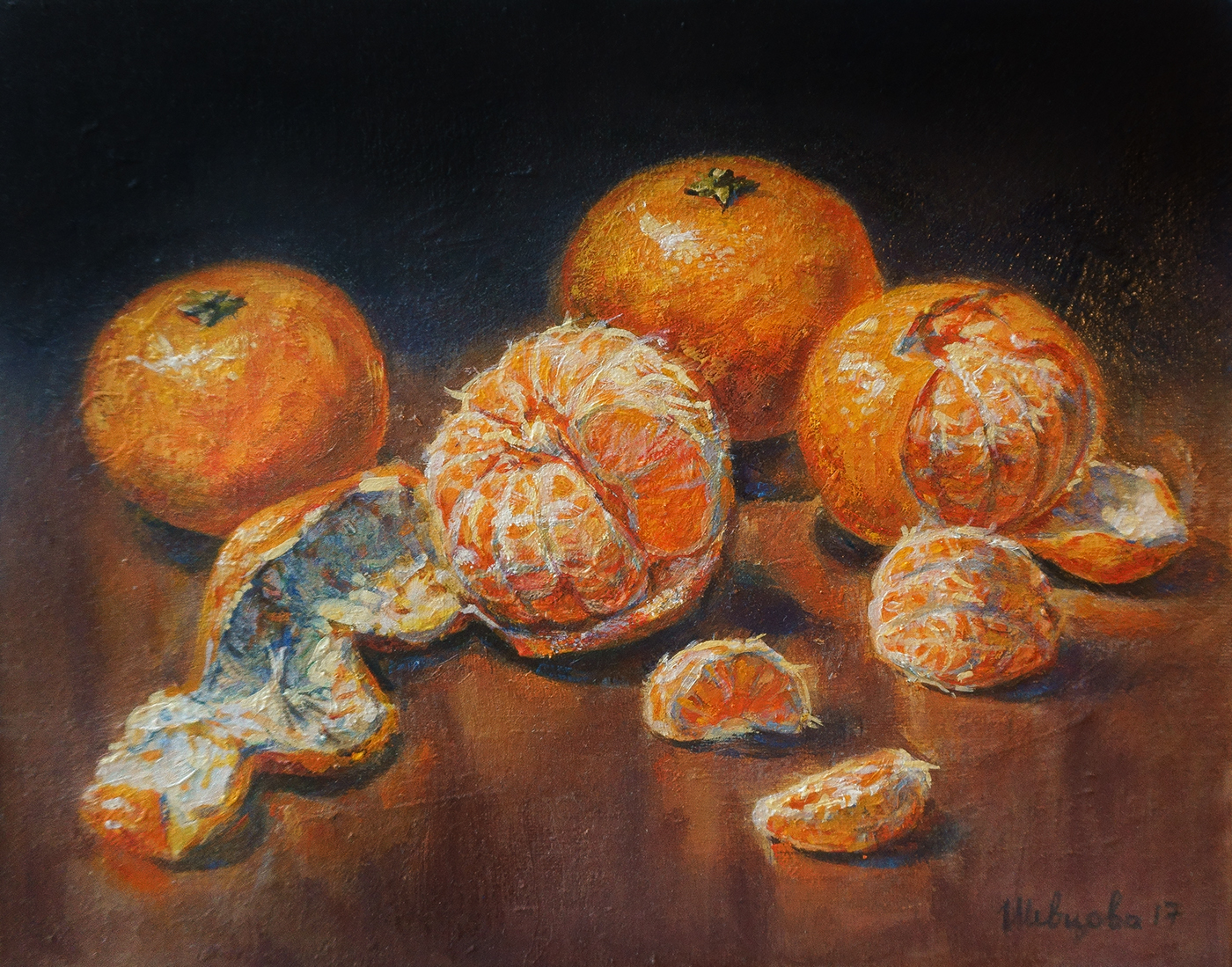 oil sketch canvas linen mandarine orange stillife