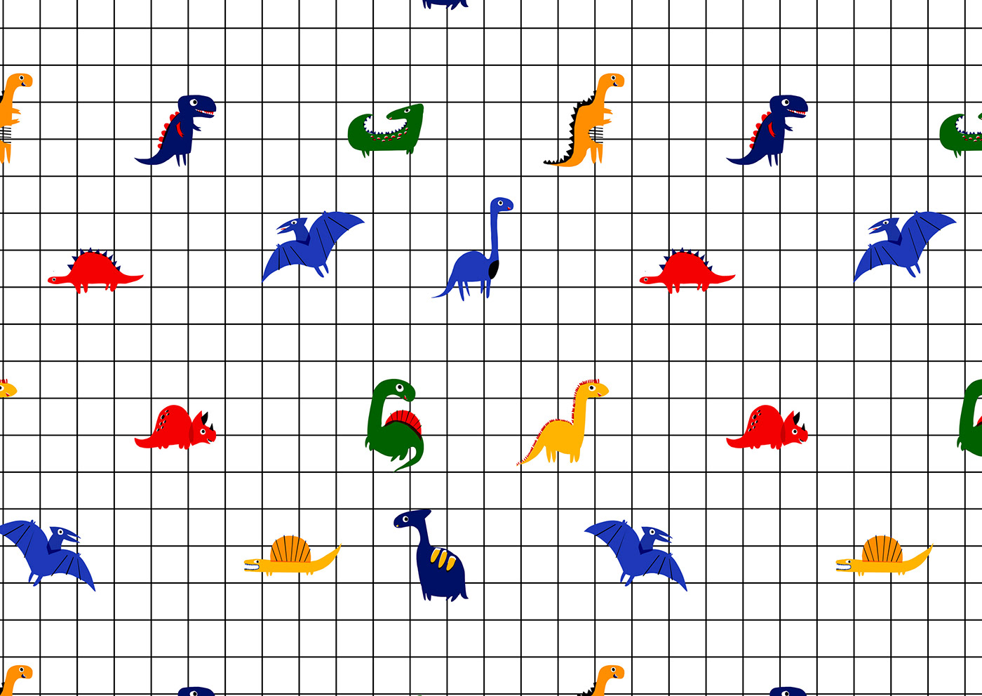 bedroom book children collage Dino Dinossaur grid ILLUSTRATION  kids pattern
