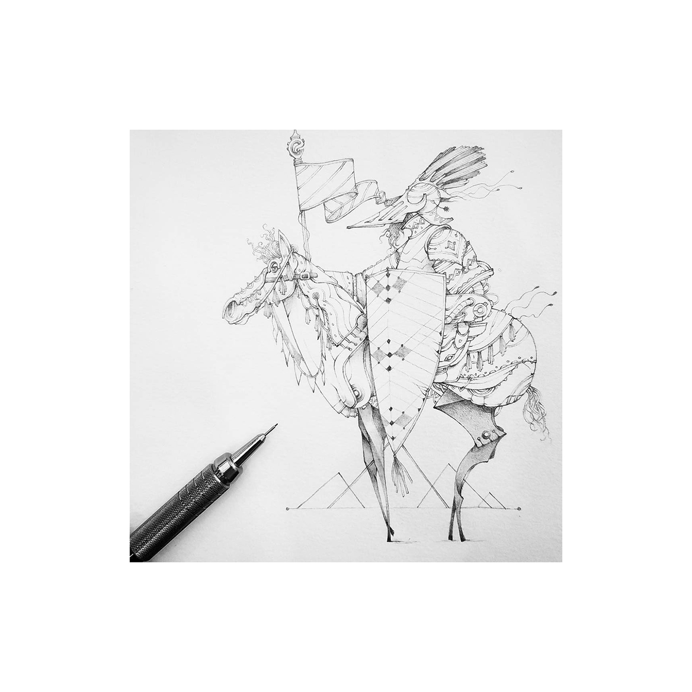 sketchbook doodle Character animals people black and white ballpoint pen biro