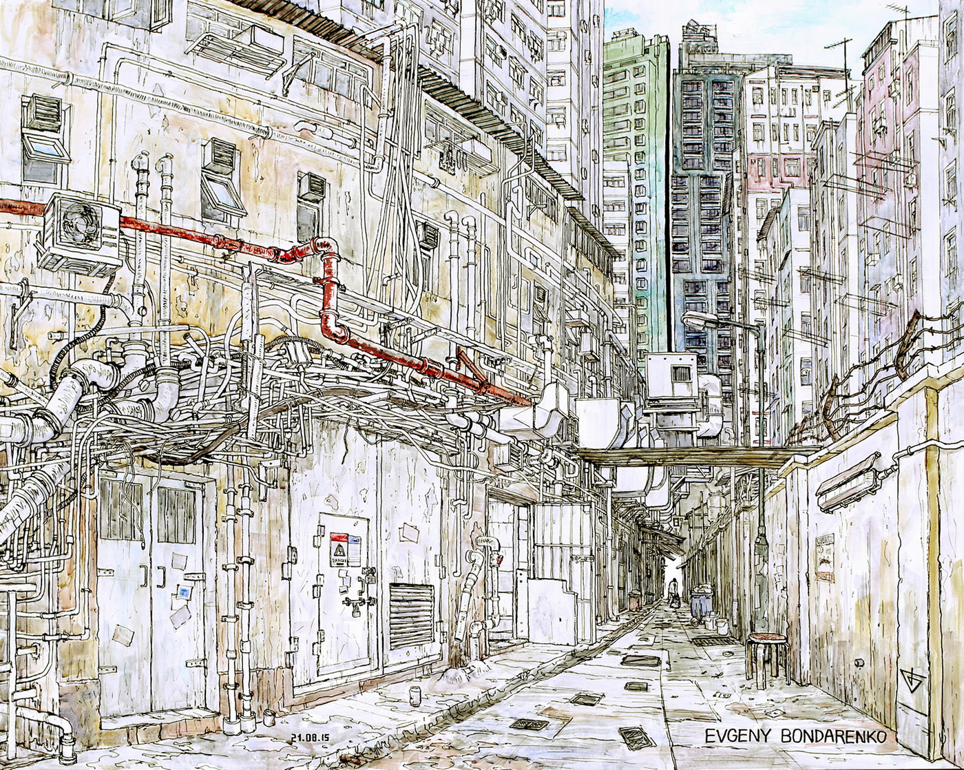 urbna sketch pleinair Evgeny Bondarenko Hong Kong lineart line art