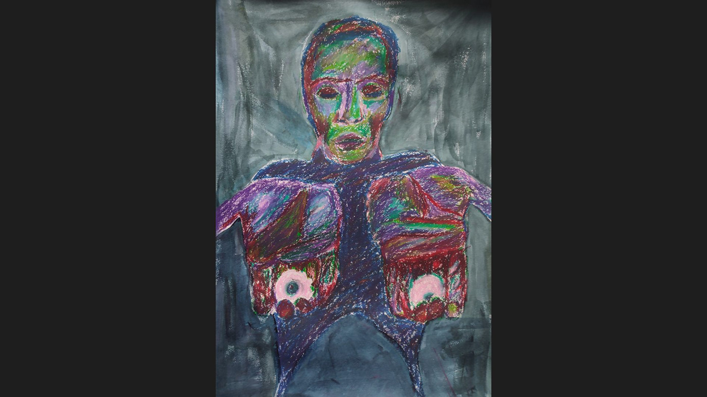 art Drawing  portrait oil pastel mixed media abstract artwork