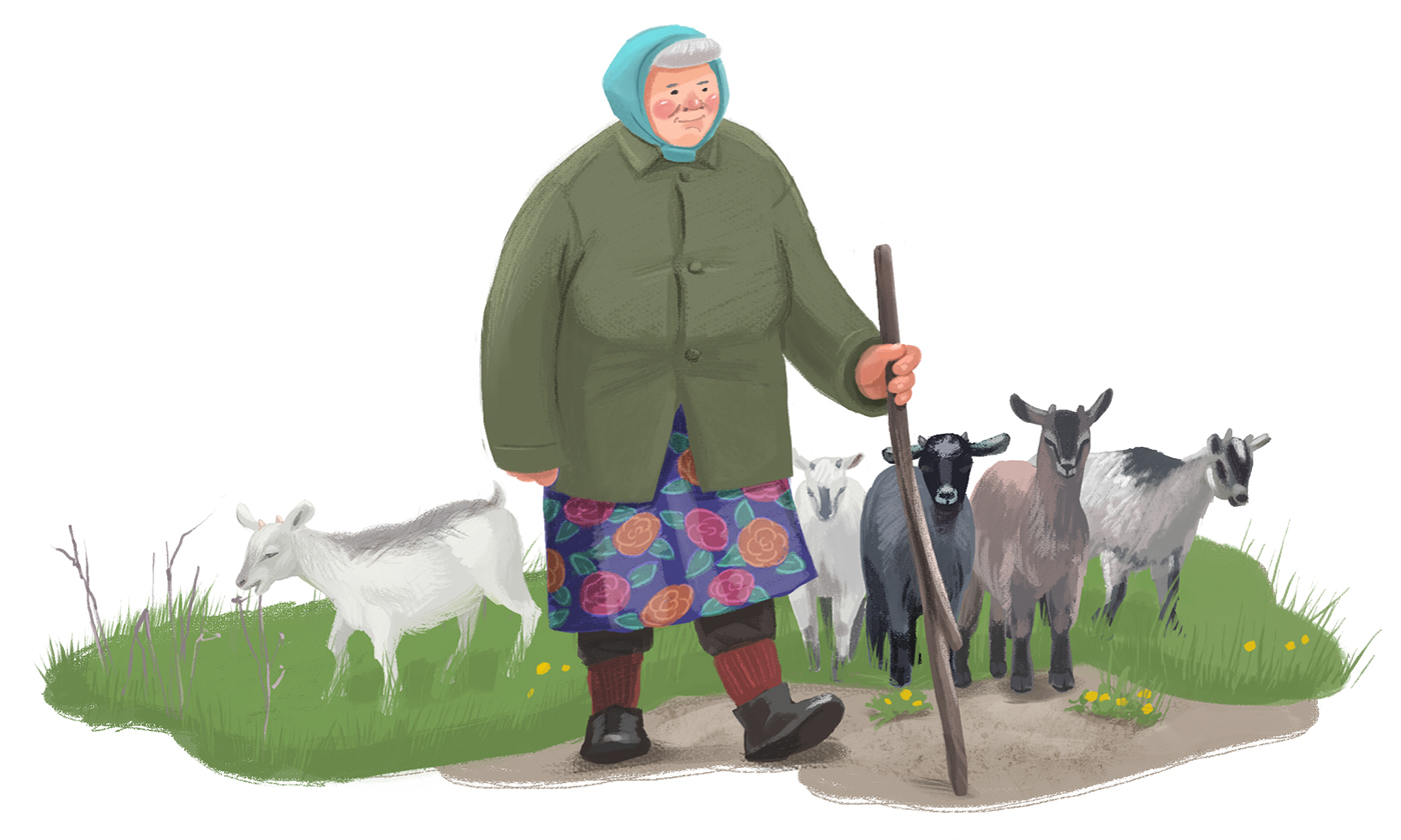 ILLUSTRATION  dry brush spring Russia Character design  old woman gif animation motion painting  