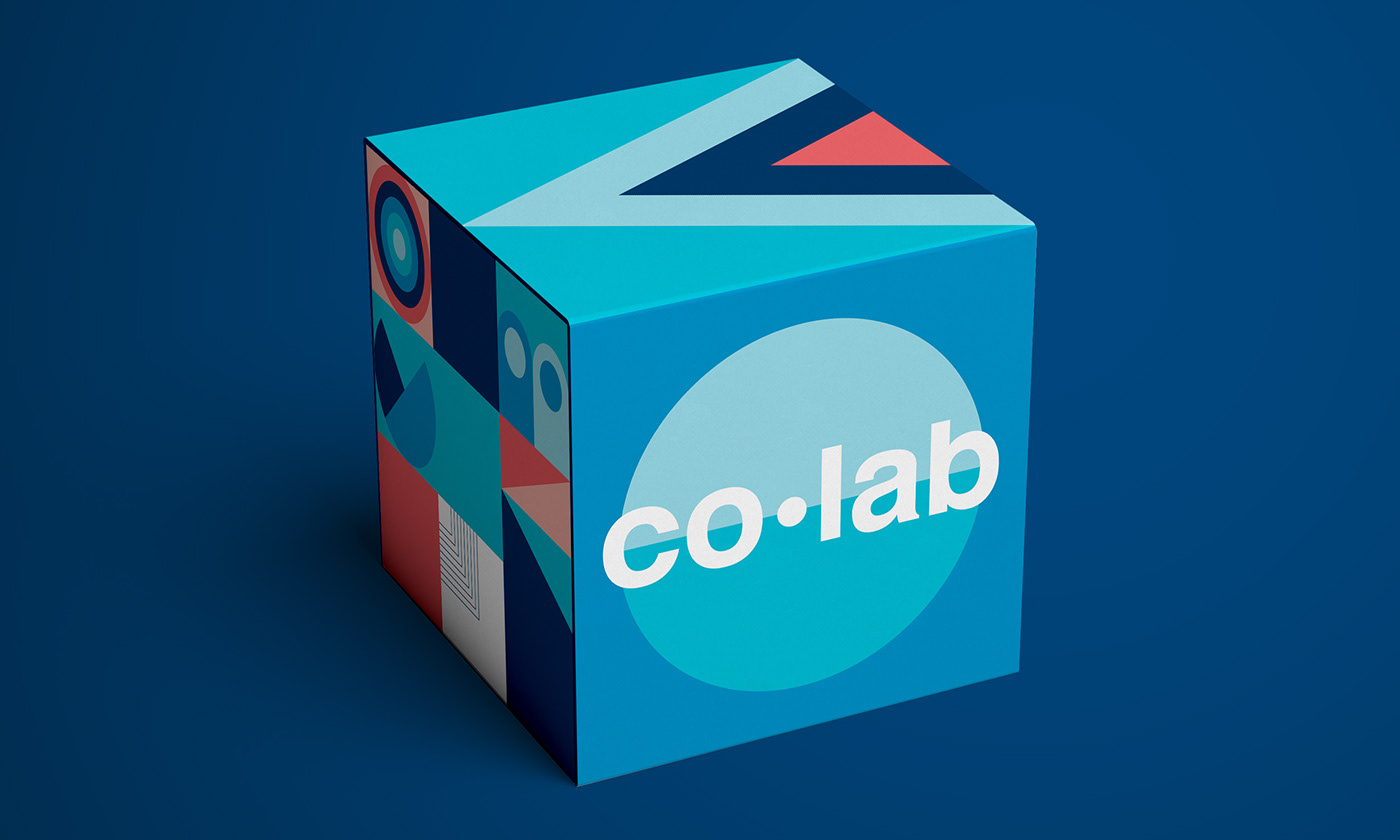 branding  geometric identity print 3D 3D Installation cube box Education collaborate