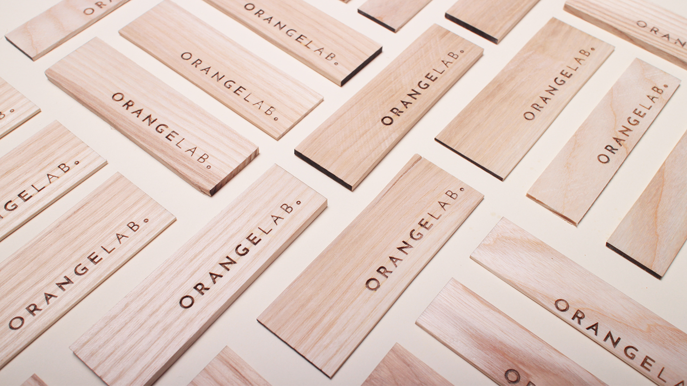 orange logo branding  Business Cards package natural wood Orange Peels Workshop Sustainability