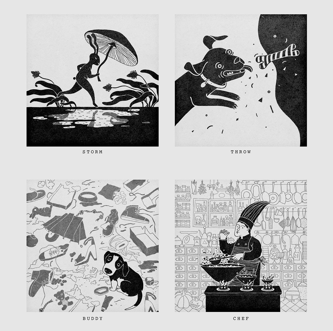 black and white Digital Drawing Drawing  graphic art graphic design  Halloween ILLUSTRATION  ink inktober postcards