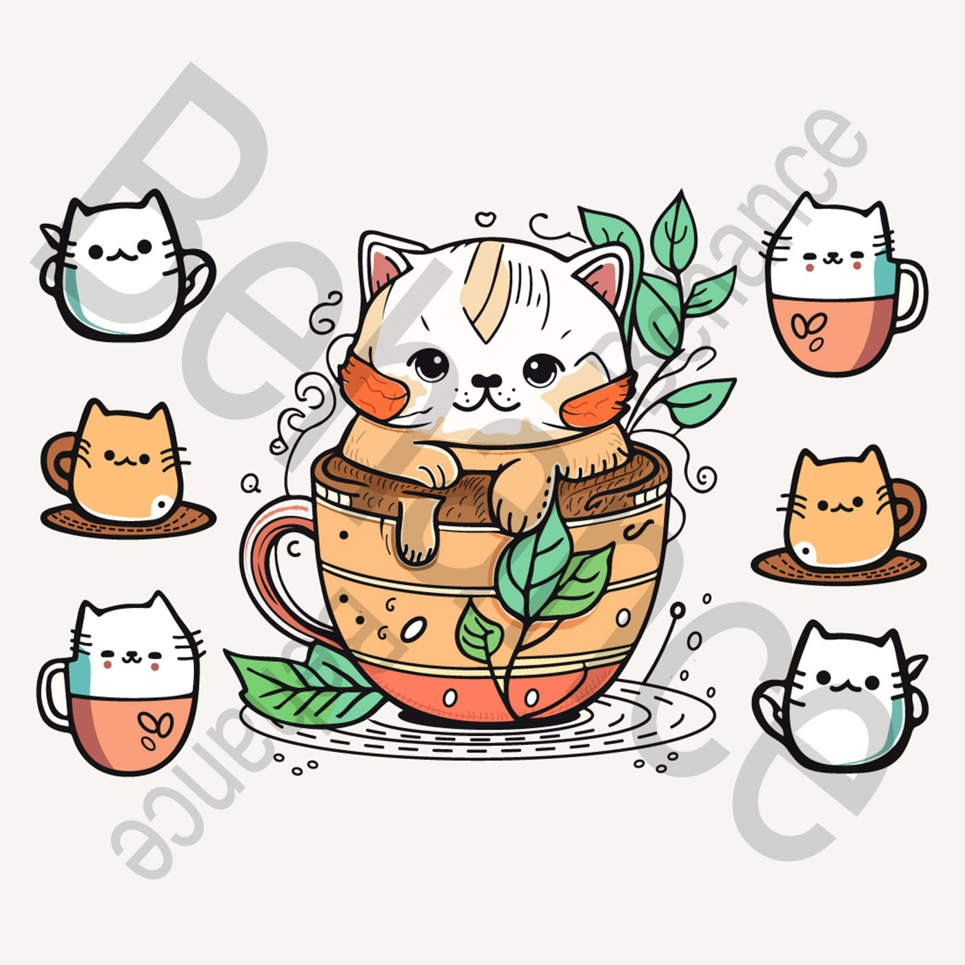 Coffee Cup Logo, Cute Coffee Cup Cartoon line art colorful Vector Illustration, Coffee cup icon desi