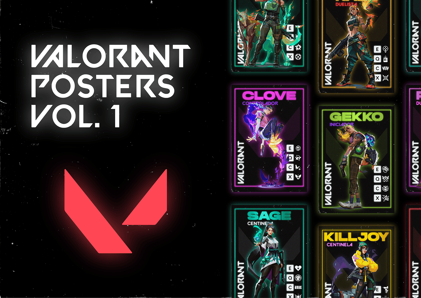 Valorant posters videojuegos RIOT GAMES Epic Games lol game graphic design  visual identity agentes de valorant