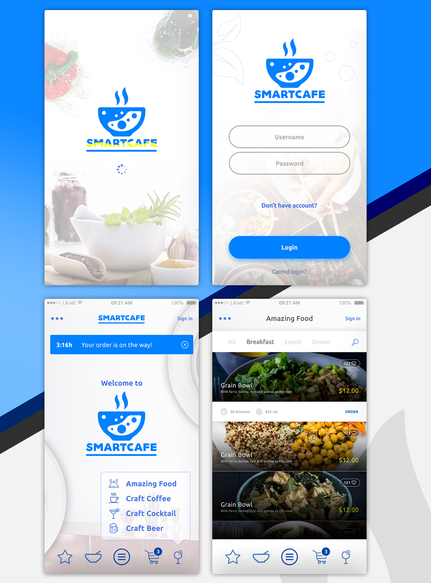 application UI ux mobile ordering Smart cafe