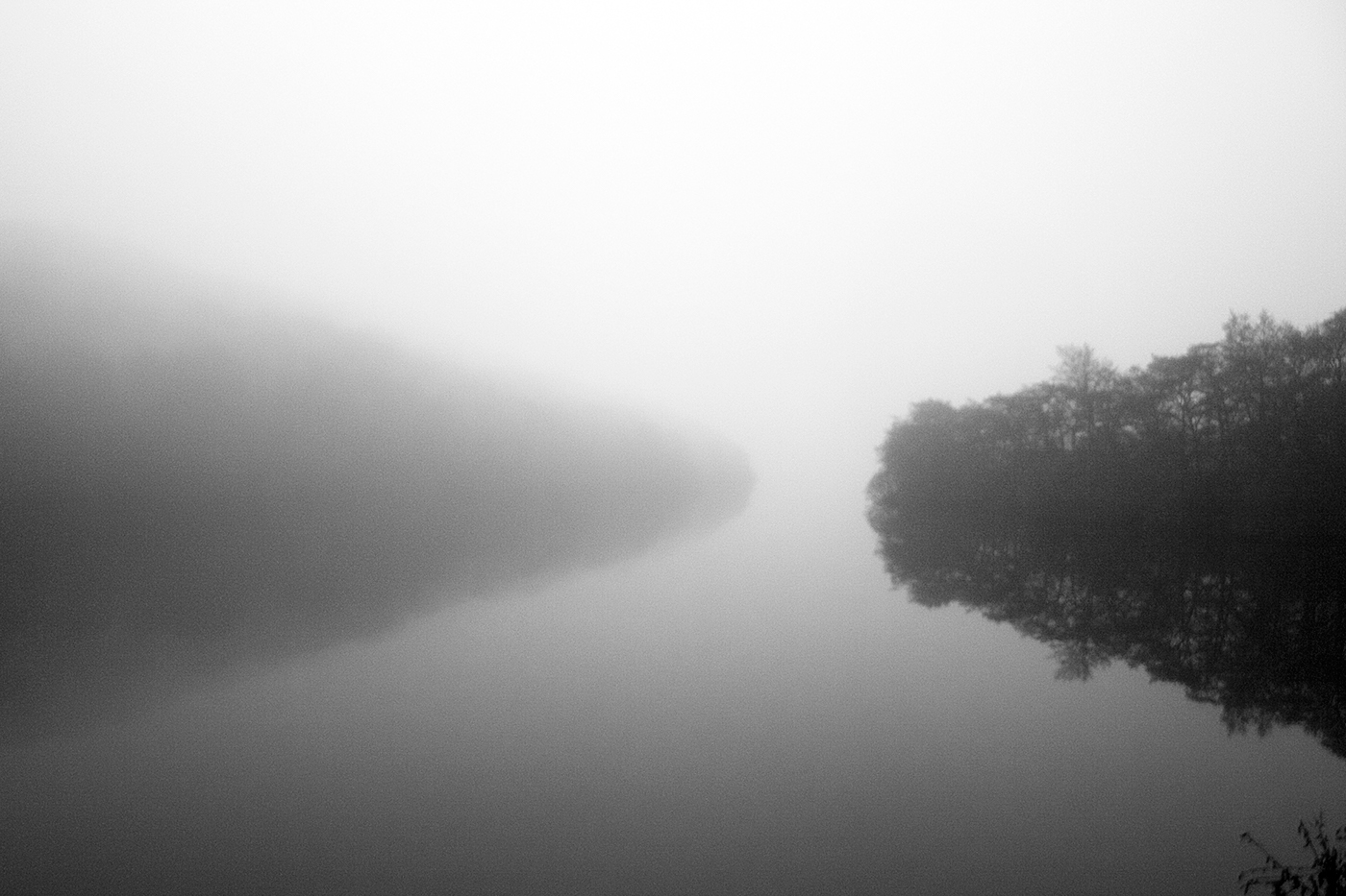 monochrome black & white Tunstall Reservoir mist fog durham