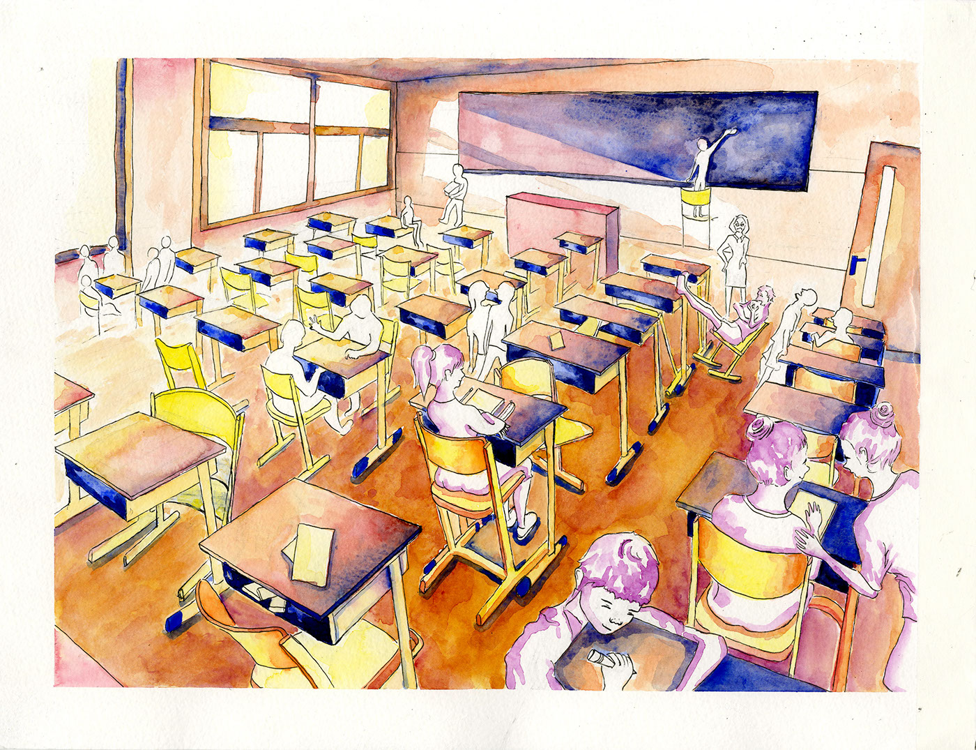 classroom story Memory childhood ILLUSTRATION  painting   watercolor characters Personalities