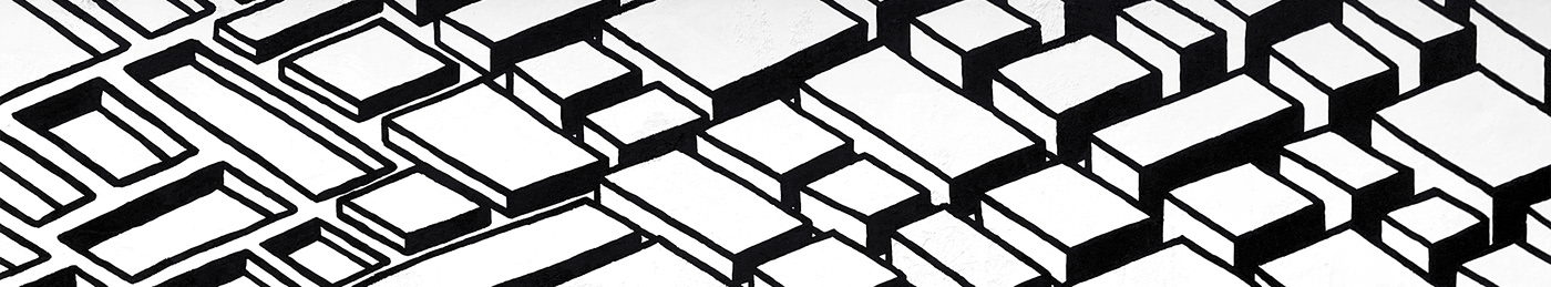 Black and white pattern of dimensional blocks rising from below