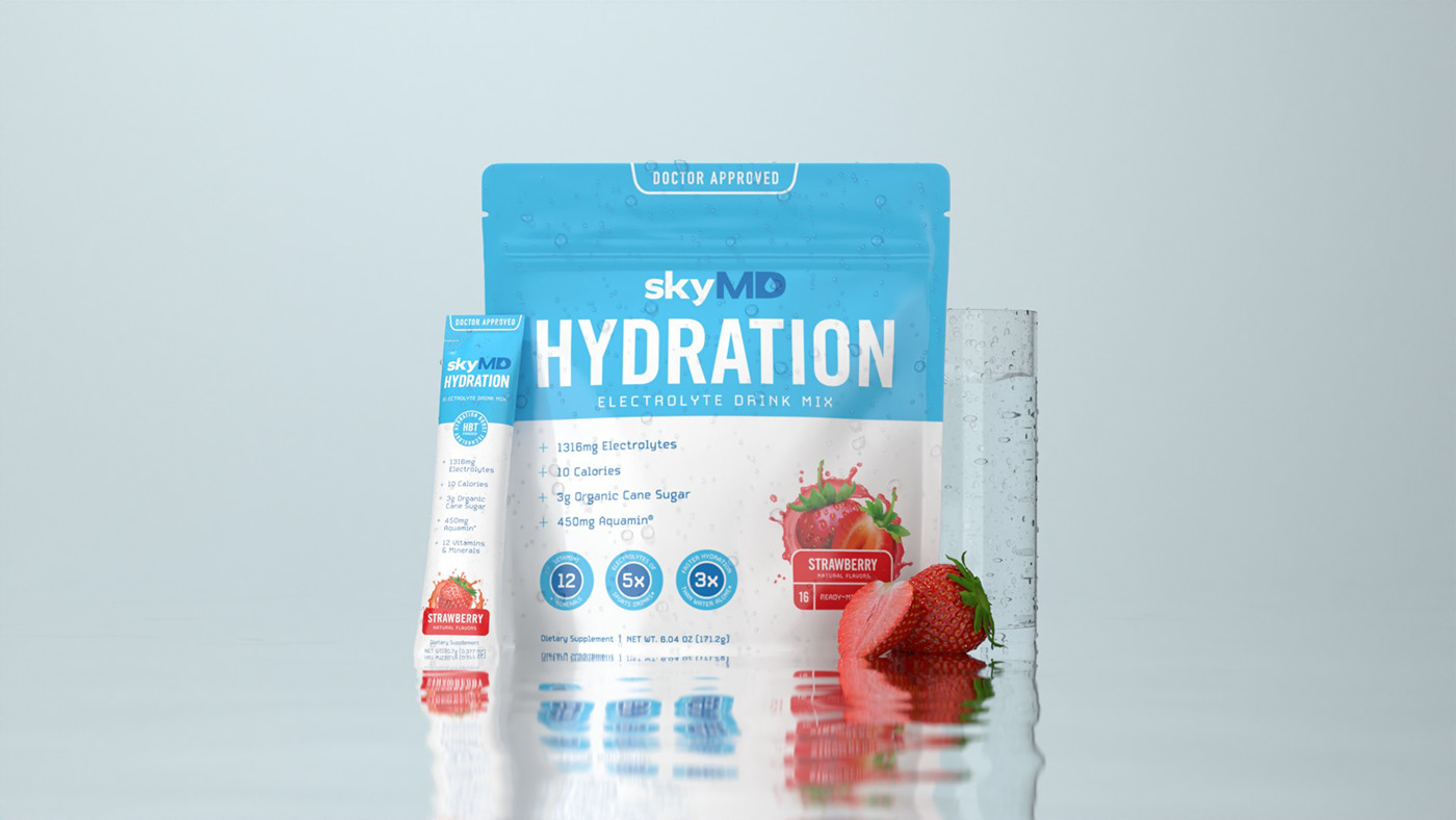 CGI Product Rendering 3d product product visualization 3d modeling Hydration drink packet skymd water