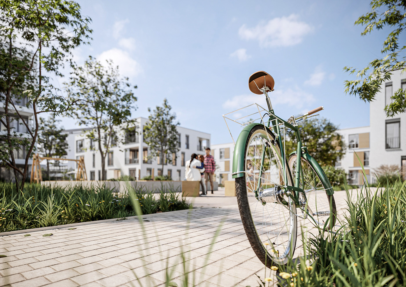 afternoon Bicycle brenzpark courtyard exterior heidenheim quarter residential